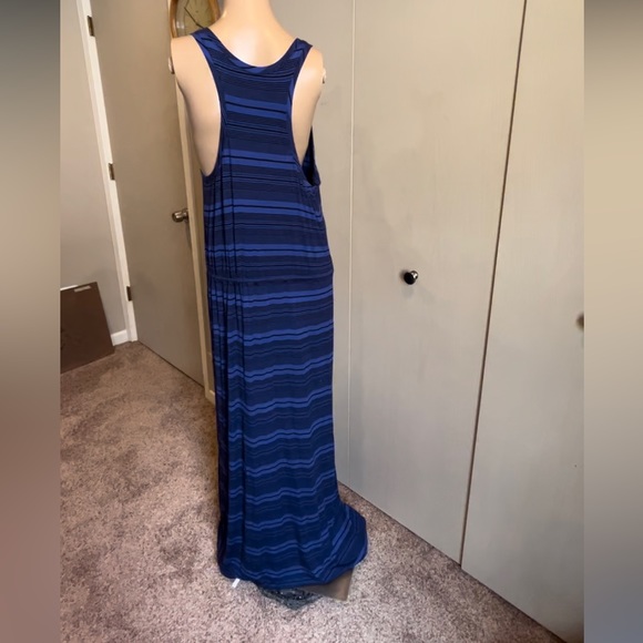 Floor length sleeveless blue with blue stripes casual-formal dress - Picture 2 of 4